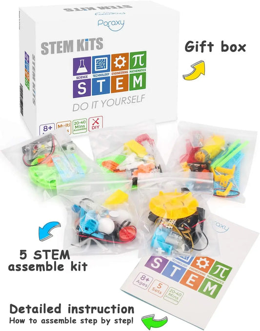 Stem Kits - 5 Set STEM Kit, Robot Building Kit | Kit de Construção de Robôs Poraxy