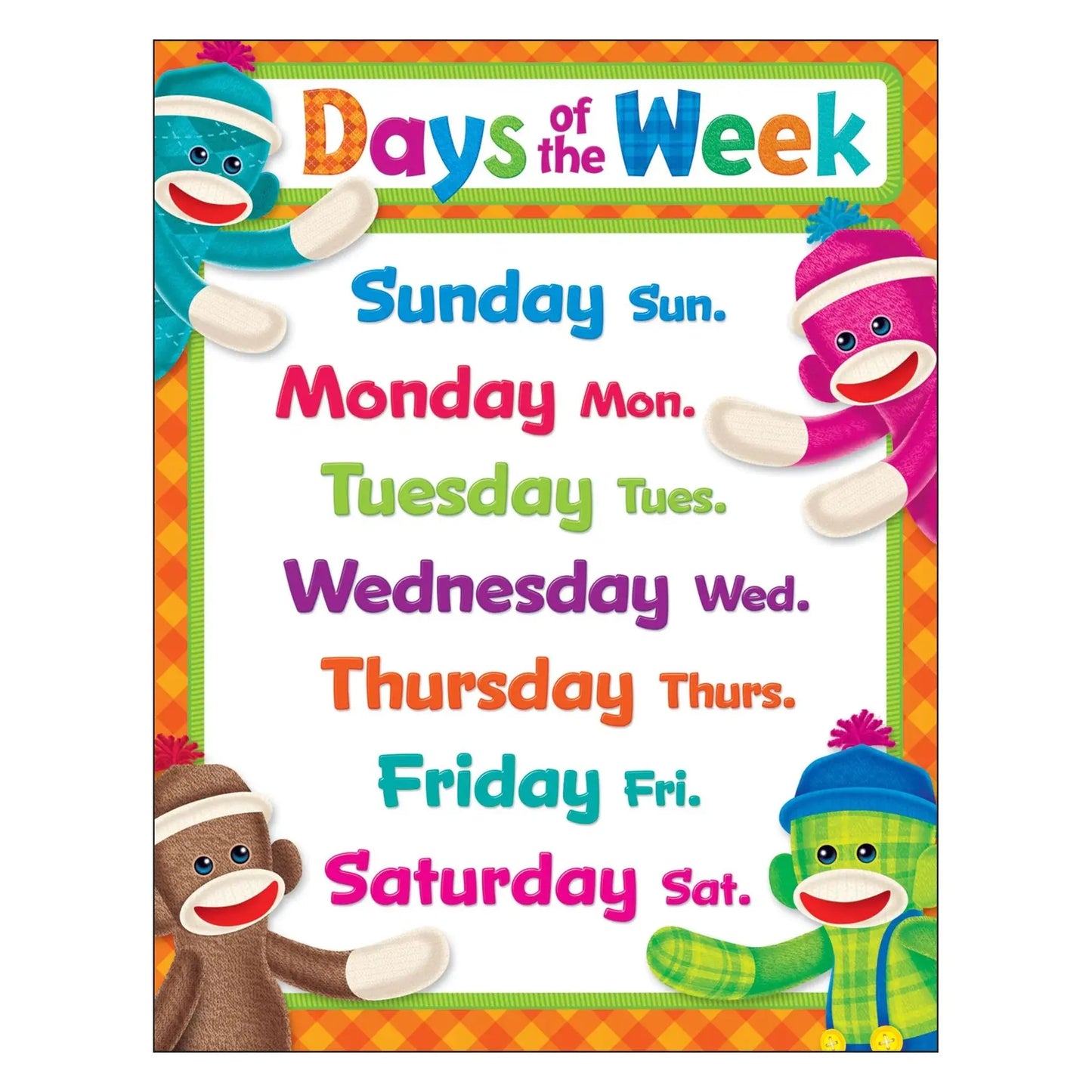 Days of the Week Sock Monkeys Learning Chart Trend Enterprises, Inc.