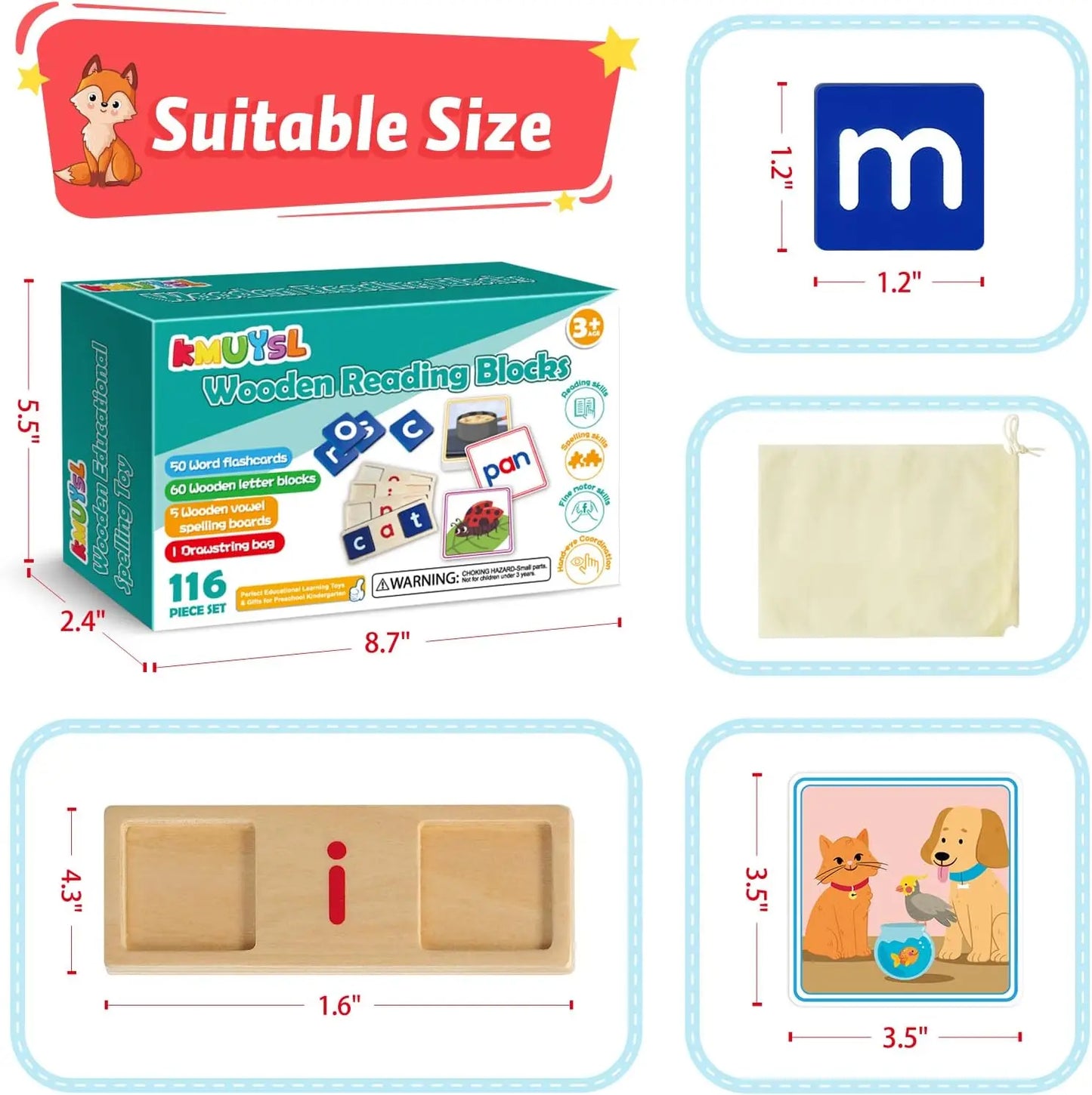 Kmuysl Wooden Reading Blocks KMUYSL