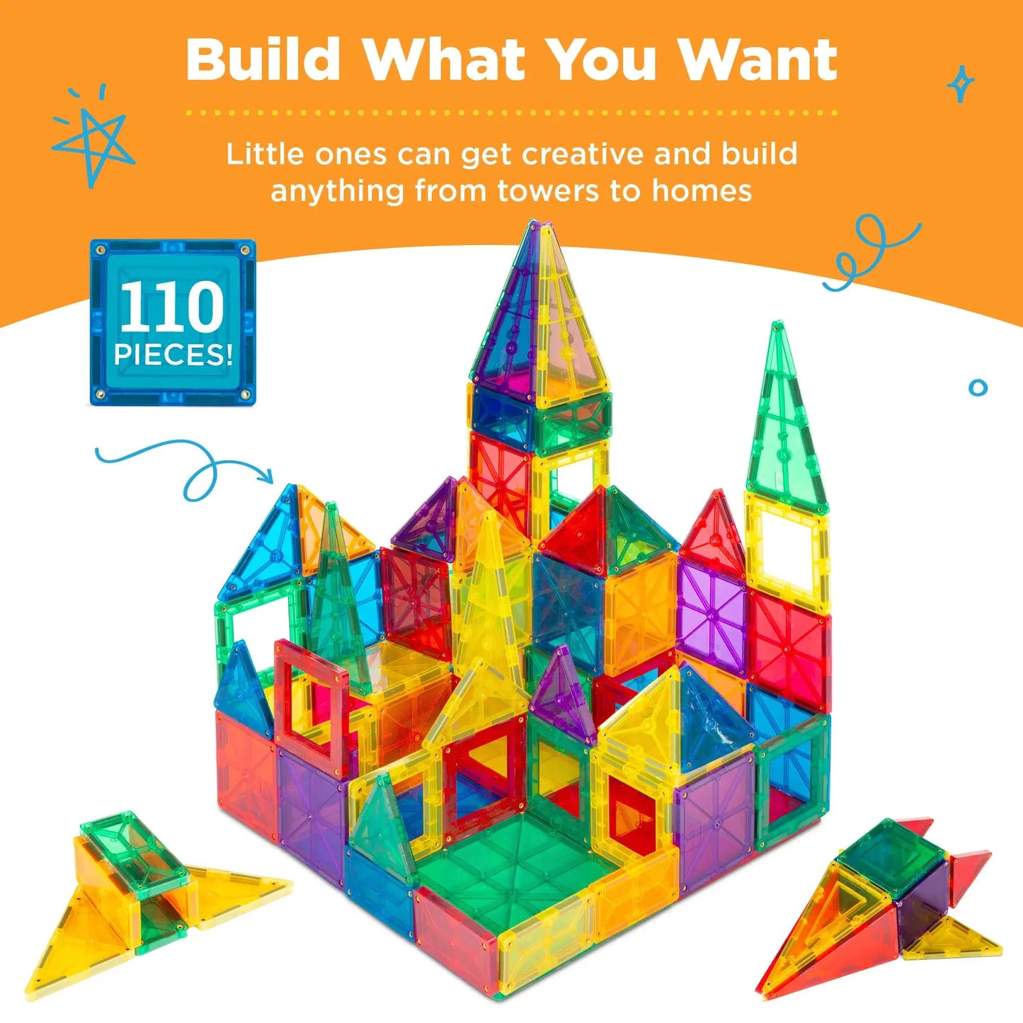 Magnetic Tiles Set Construction Building Blocks Educational STEM Toy with Case Best Choice Products