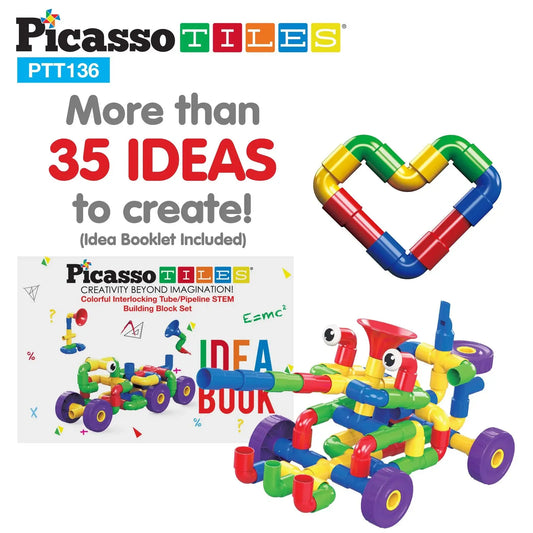 PicassoTiles PTT136 - Conjunto de 136 Peças para Construção e Desenvolvimento Infantil com Elementos Musicais Picasso Tiles