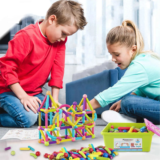 PicassoTiles - Conjunto de 100 Peças Magnéticas de Bastões e Bolas para Construção Picasso Tiles