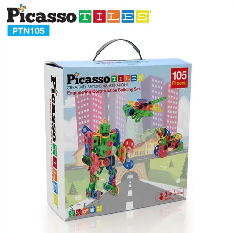 PicassoTiles 105pc Engineering Construction Set with Power Drill Picasso Tiles