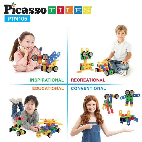 PicassoTiles 105pc Engineering Construction Set with Power Drill Picasso Tiles