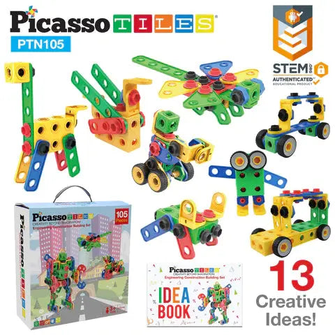 PicassoTiles 105pc Engineering Construction Set with Power Drill Picasso Tiles