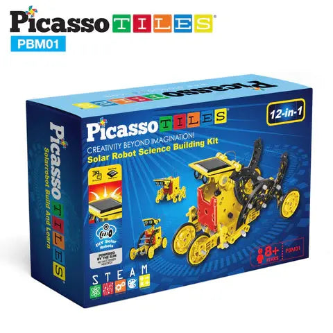 PicassoTiles 12-in-1 STEM Kids Solar Powered Space Robot Science Kit PBM01 Picasso Tiles