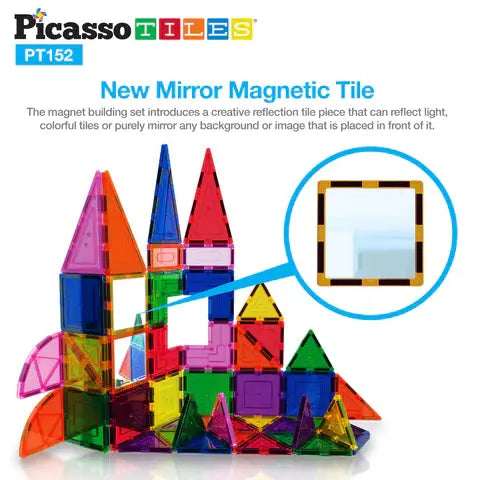 PicassoTiles 152pcs Clear Magnetic Tiles Set Picasso Tiles