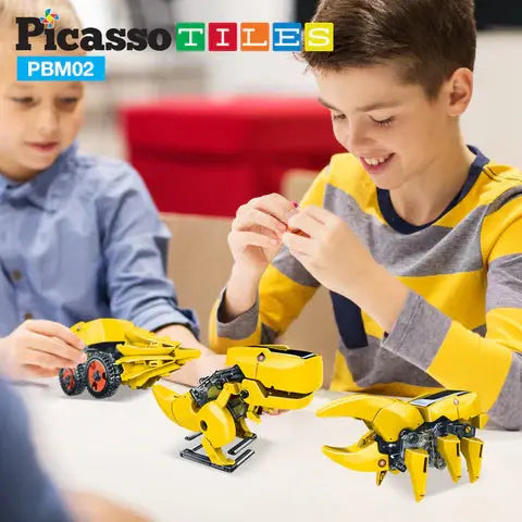 PicassoTiles 3-in-1 STEM Kids Solar Powered Dinosaur Robot Science Kit PBM02 Picasso Tiles