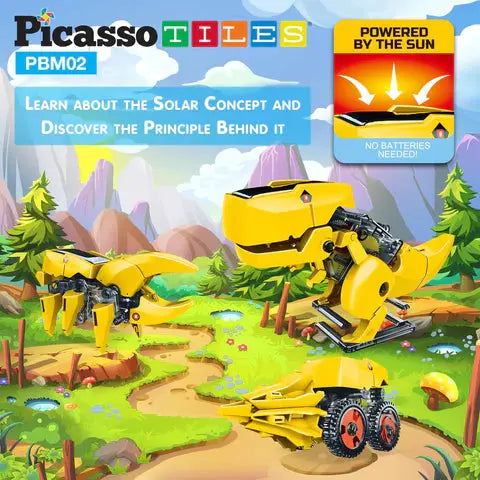 PicassoTiles 3-in-1 STEM Kids Solar Powered Dinosaur Robot Science Kit PBM02 Picasso Tiles