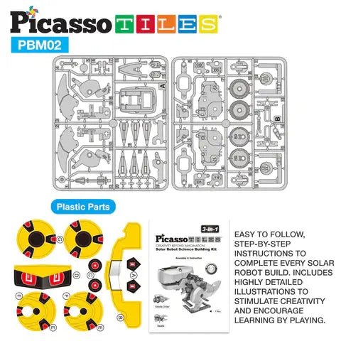 PicassoTiles 3-in-1 STEM Kids Solar Powered Dinosaur Robot Science Kit PBM02 Picasso Tiles