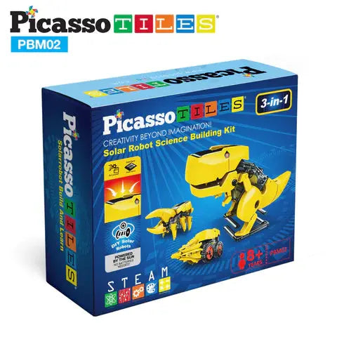 PicassoTiles 3-in-1 STEM Kids Solar Powered Dinosaur Robot Science Kit PBM02 Picasso Tiles