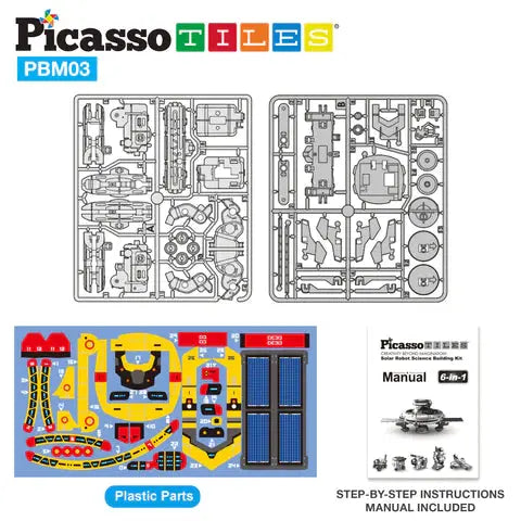 PicassoTiles 6-in-1 STEM Kids | Robô Espacial Movido a Energia Solar Picasso Tiles