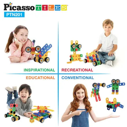 PicassoTiles 201pc Engineering Construction Set with Power Drill Picasso Tiles