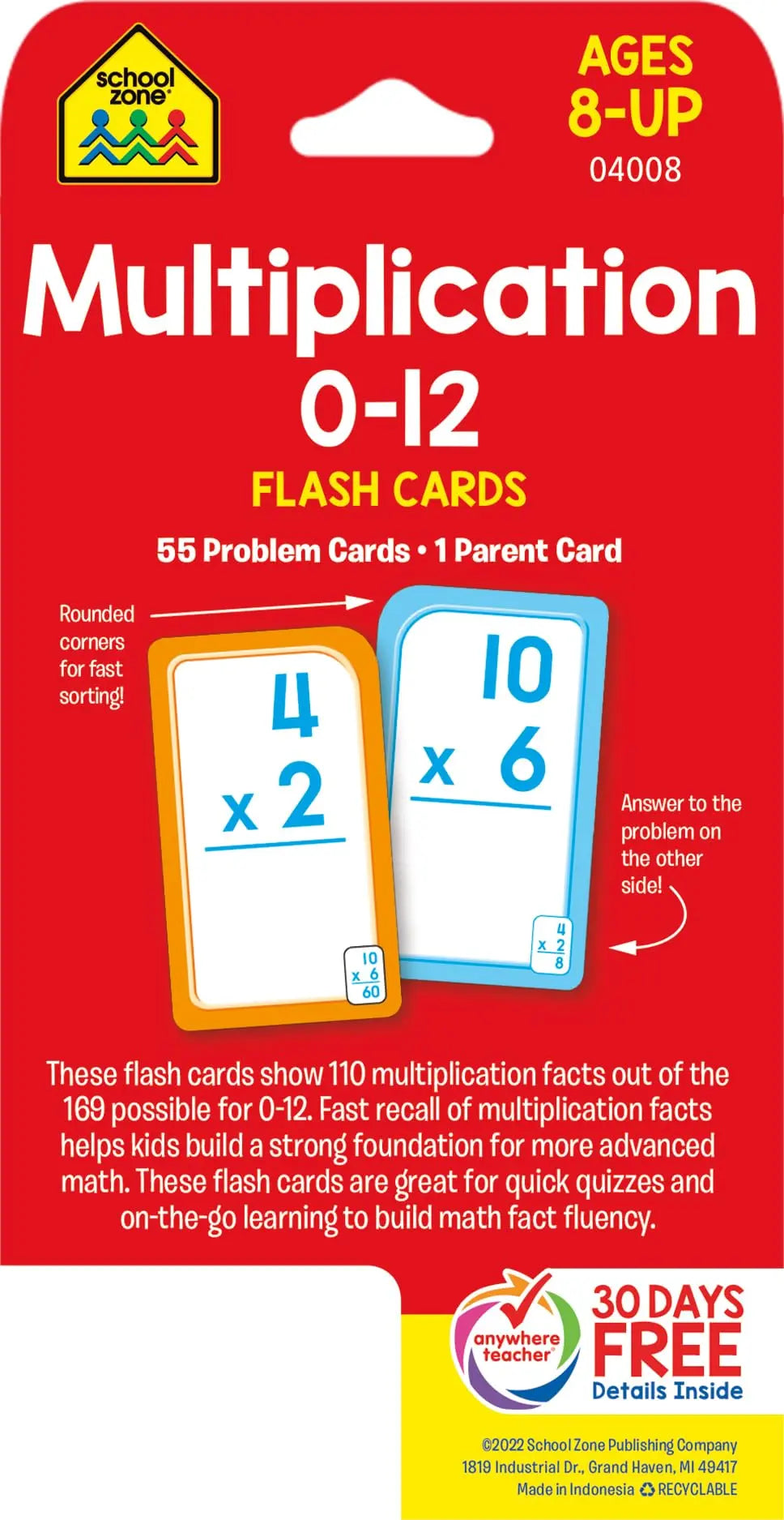 School Zone - Multiplication 0-12 Flash Cards School Zone Publishing