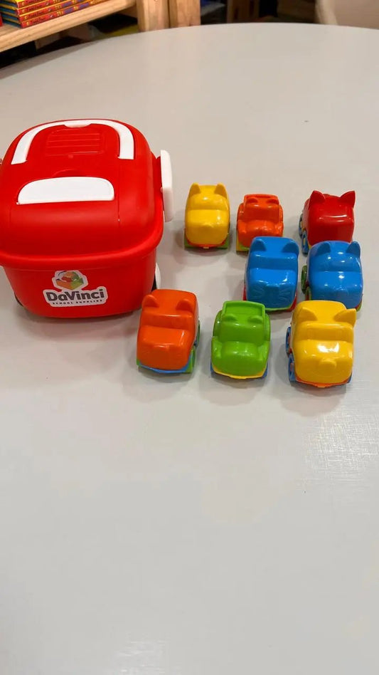 Plastic Organizer with Handle and Wheels – Red Firefighter Theme with 8 Cars Cosy