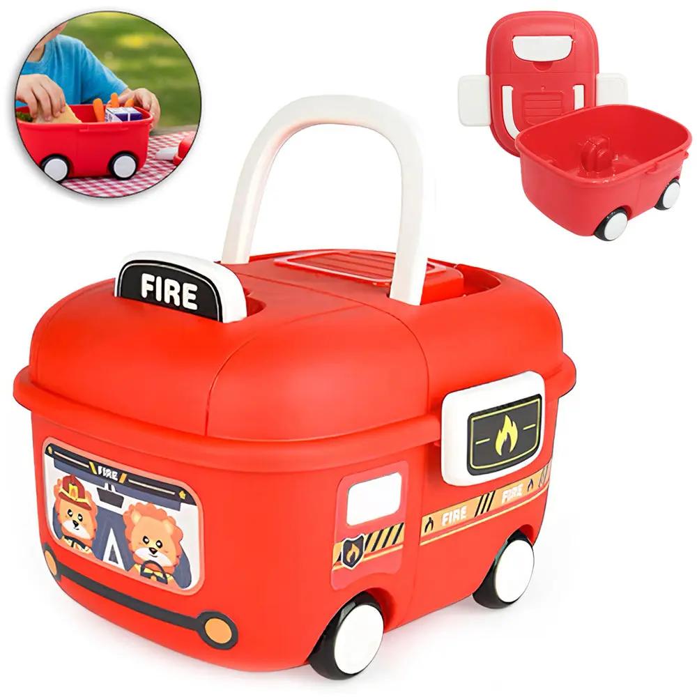 Plastic Organizer with Handle and Wheels – Red Firefighter Theme with 8 Cars Cosy