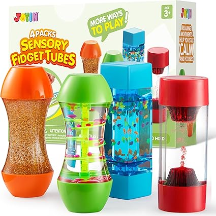 JOYIN 4-Pack Liquid Motion Fidget Toys for Kids, Emotional Learning Resources,Intellectual Sensory Toys for Babies, Special Needs Developmental toys for autism，Anxiety Relief Toy for Kids