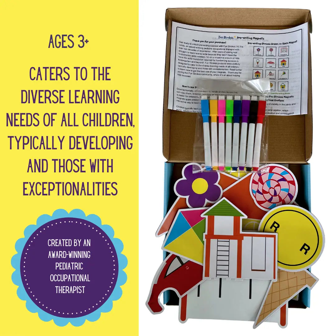 Fun Strokes Book (Paperback) and Pre-writing Magnets Bundle Fun Strokes