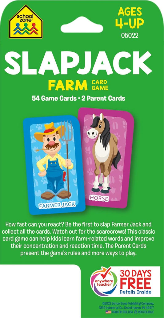 School Zone Flash Cards: Fazenda Slapjack - Animais, Contagem, Combinação, Vocabulário e Mais