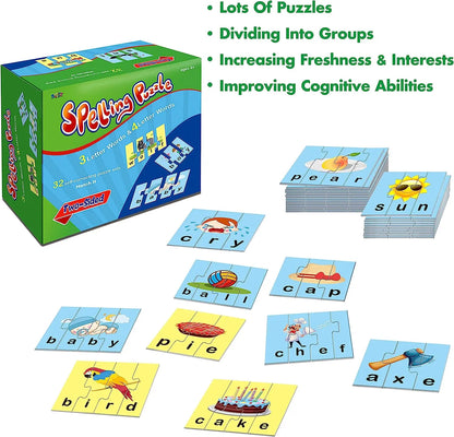 72 Word Spelling Puzzles with Error - Correction Mechanism in 3 and 4 Pieces - Da Vinci School Supplies