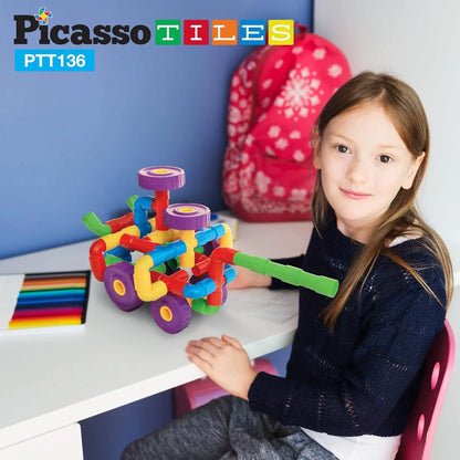 PicassoTiles PTT136 - Conjunto de 136 Peças para Construção e Desenvolvimento Infantil com Elementos Musicais Picasso Tiles