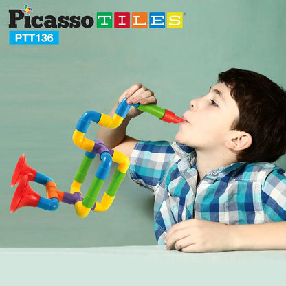 PicassoTiles PTT136 - Conjunto de 136 Peças para Construção e Desenvolvimento Infantil com Elementos Musicais Picasso Tiles