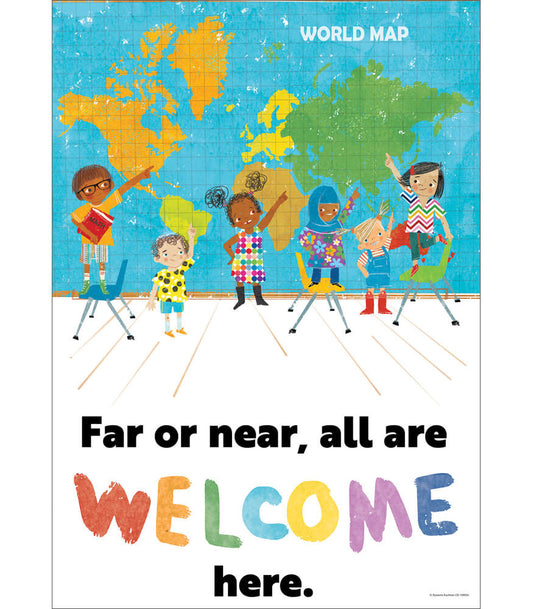 Far or near, all are welcome here. Poster