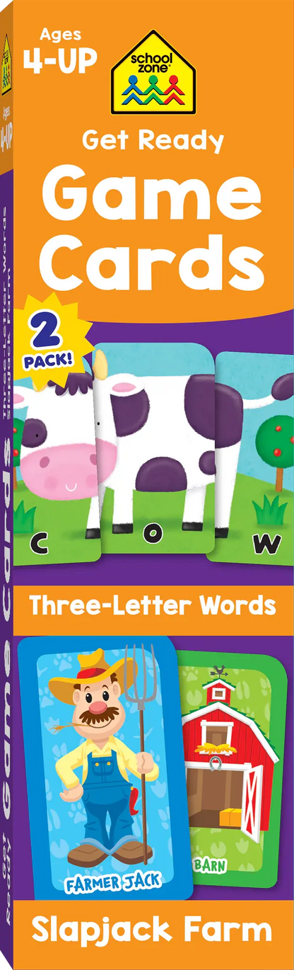 Get Ready Game Cards Three-Letter Words & Slapjack Farm (2-Pack) - Flash Cards School Zone Publishing