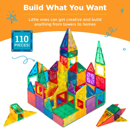 Magnetic Tiles Set Construction Building Blocks Educational STEM Toy with Case Best Choice Products