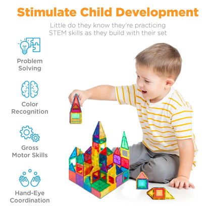Magnetic Tiles Set Construction Building Blocks Educational STEM Toy with Case Best Choice Products