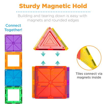 Magnetic Tiles Set Construction Building Blocks Educational STEM Toy with Case Best Choice Products