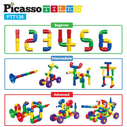 PicassoTiles PTT136 - Conjunto de 136 Peças para Construção e Desenvolvimento Infantil com Elementos Musicais Picasso Tiles
