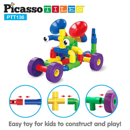 PicassoTiles PTT136 - Conjunto de 136 Peças para Construção e Desenvolvimento Infantil com Elementos Musicais Picasso Tiles