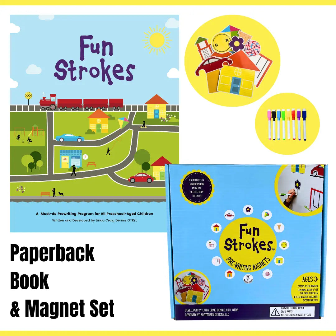 Fun Strokes Book (Paperback) and Pre-writing Magnets Bundle Fun Strokes
