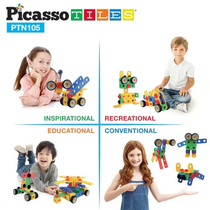 PicassoTiles 105pc Engineering Construction Set with Power Drill Picasso Tiles