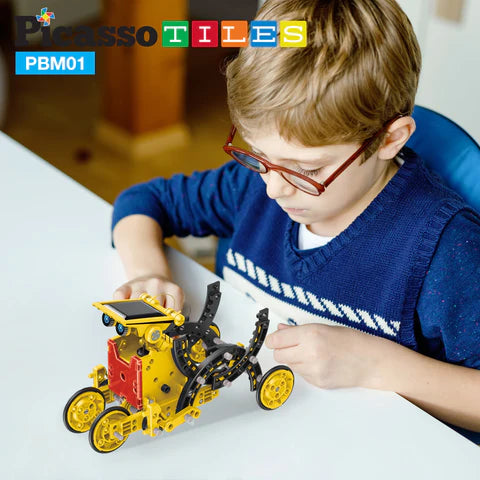 PicassoTiles 12-in-1 STEM Kids Solar Powered Space Robot Science Kit PBM01