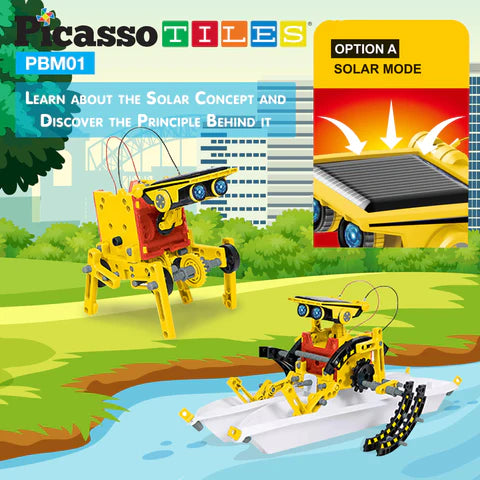 PicassoTiles 12-in-1 STEM Kids Solar Powered Space Robot Science Kit PBM01