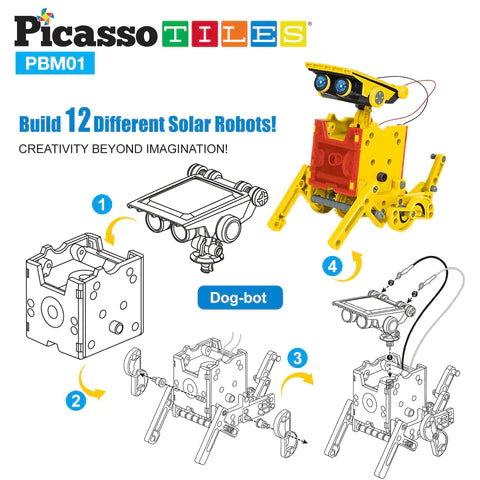 PicassoTiles 12-in-1 STEM Kids Solar Powered Space Robot Science Kit PBM01