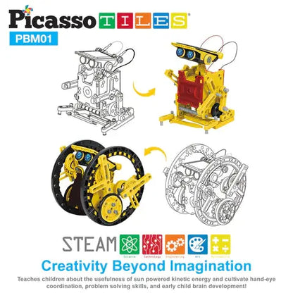 PicassoTiles 12-in-1 STEM Kids Solar Powered Space Robot Science Kit PBM01 Picasso Tiles
