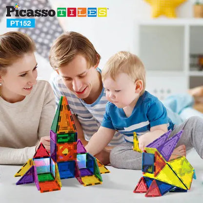 PicassoTiles 152pcs Clear Magnetic Tiles Set Picasso Tiles