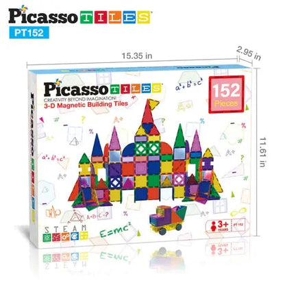 PicassoTiles 152pcs Clear Magnetic Tiles Set Picasso Tiles