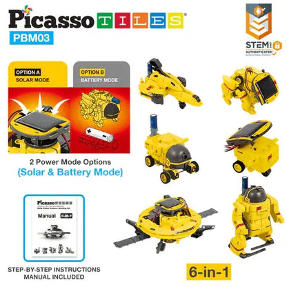 PicassoTiles 6-in-1 STEM Kids | Robô Espacial Movido a Energia Solar Picasso Tiles