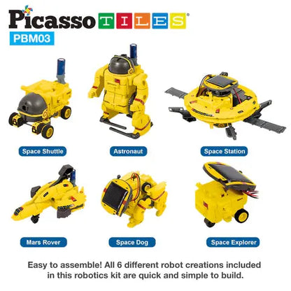 PicassoTiles 6-in-1 STEM Kids | Robô Espacial Movido a Energia Solar Picasso Tiles