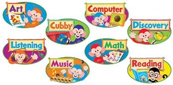 Trend Enterprises Monkey Mischief Primary Center Signs Mini Bulletin Board Set