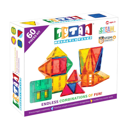Tytan Magnetic Learning Tiles 60 Piece Building Set Focused on STEM Education w/ Included Car & Carrying Bag Tytan International