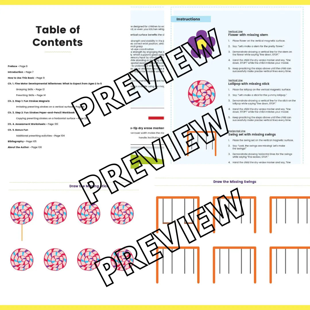 Fun Strokes Book (Paperback) and Pre-writing Magnets Bundle Fun Strokes